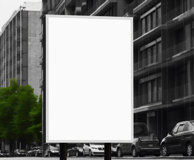 Mockup de outdoor branco de um grande cartaz publicitário na rua em close-up extremo IA geradora