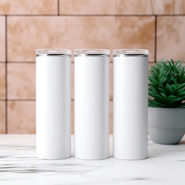 Mockup de Oz em branco Skinny Tumbler Mockup White Skinny Tumble Mockup Full Wrap Mockup indoor