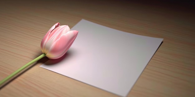 Mockup de papel branco em branco com tulipa rosa Espaço de cópia Weber de imagem de IA generativa