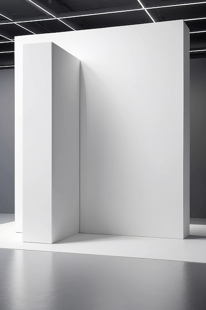 Mockup de parede de cabine de exposição com espaços em branco para apresentar a arte do seu produto