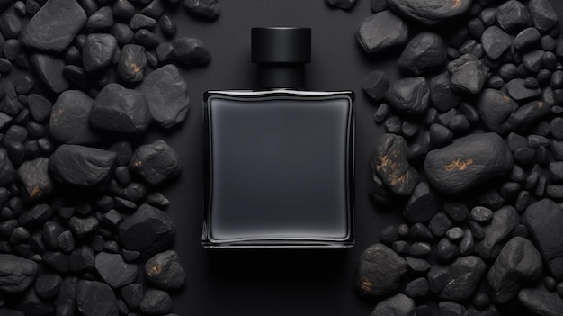 Foto mockup de perfume senta-se em um fundo preto