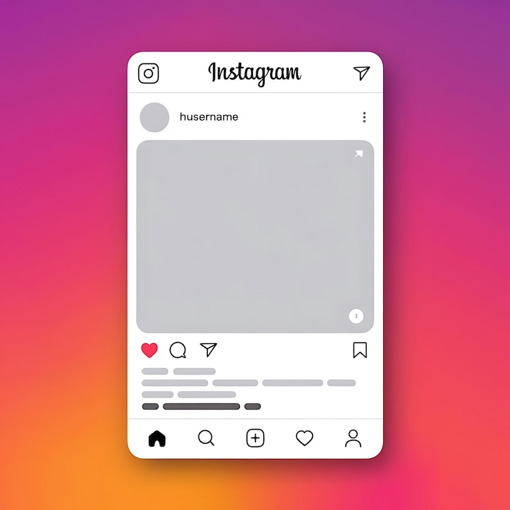 Foto mockup de postagem do instagram com borda gradiente e design de interface minimalista