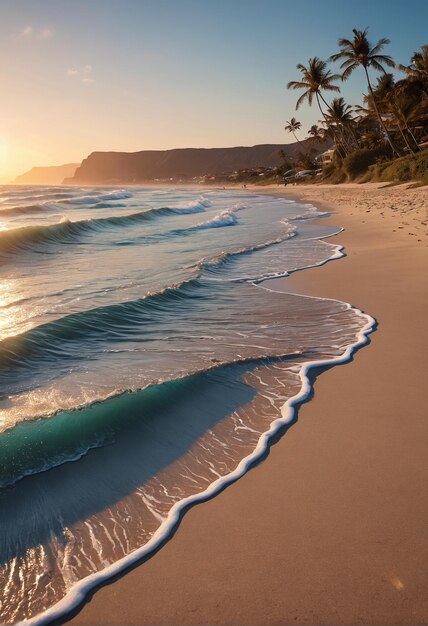 mockup de praia fundo uma praia ao pôr do sol