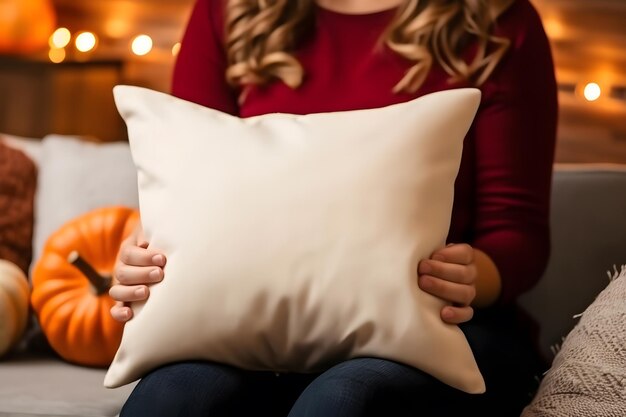 Mockup de produto de almofada de Halloween Halloween White Pillow Mockup Gerado pela IA