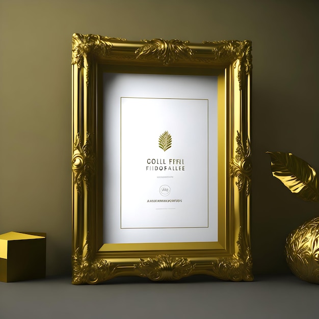 mockup de quadro de imagem dourado gerado por ai