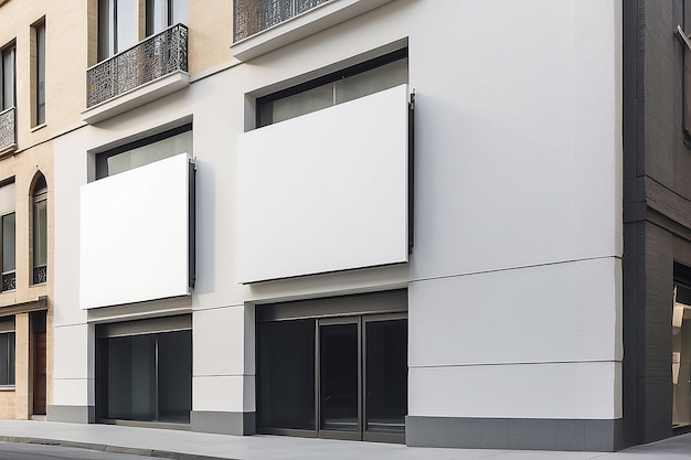 Foto mockup de sinalização de fachada de edifício com espaço vazio branco para colocar seu projeto