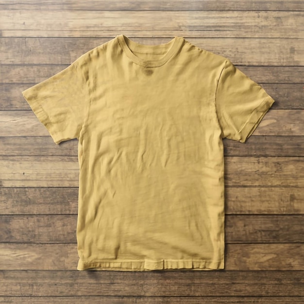 mockup de t-shirt em fundo de textura de madeira gerado por IA