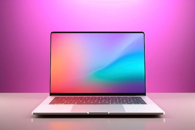 Mockup de um belo laptop com fundo multicolor Ilustração de IA geradora