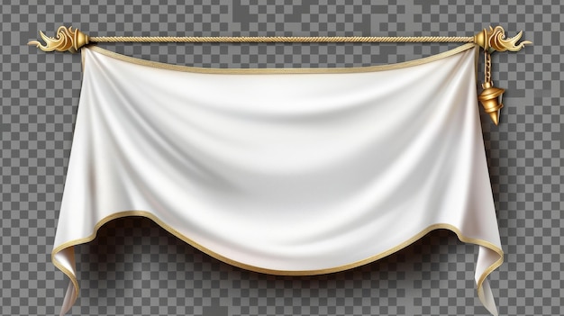 Foto mockup de um estandarte horizontal branco bandeira moderna com bandeira medieval vazia insígnia têxtil de equipe em branco insígnia 3d pendurada isolada em fundo transparente