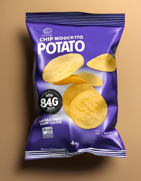 Foto mockup de um saco de batatas fritas com o número 2 na frente gerado por ai