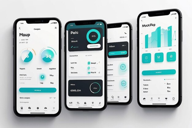 Mockup der Schweiß-in-Stil-Fitness-App-Schnittstelle mit weißem Hintergrund