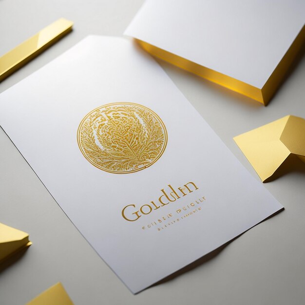 Foto mockup des goldenen logos, geprägt auf weißem papier