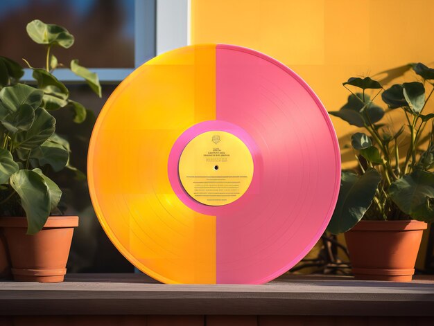 Foto mockup de discos de vinilo antiguos para entusiastas de la música generado por la ia