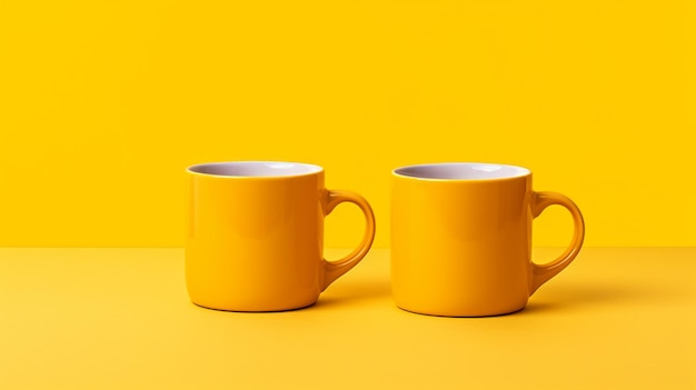 Mockup de dos canecas en un fondo amarelo HD