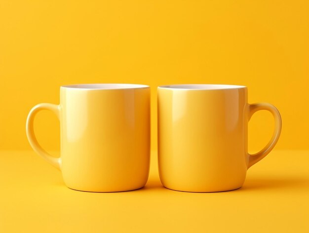 Foto mockup de dos tazas sobre un fondo amarillo