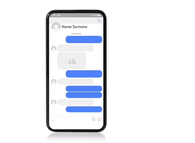 Mockup einer Messaging-App mit leeren Chatblasen auf dem Telefon für Text- und Bildplatzierung