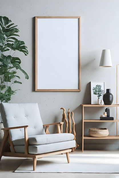 Mockup eines leeren Bildrahmens an einer weißen Wand Modernes Wohnzimmerdesign