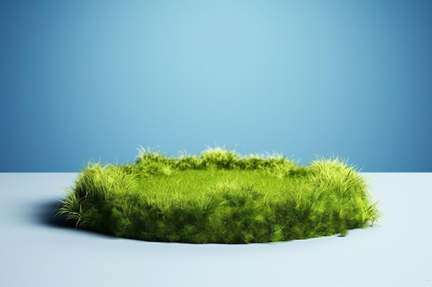Mockup eines leeren Graspodiums auf blauem Hintergrund Graskreis Kopierraum generativ ai