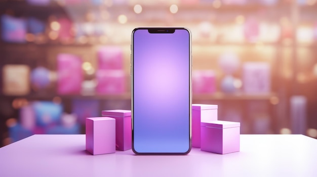 Mockup eines leeren Telefonbildschirms in lila Tönen auf einem verschwommenen Hintergrund