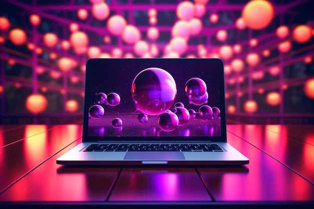 Mockup eines schönen Laptops mit mehrfarbigem Hintergrund Generative KI-Illustration