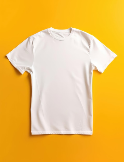 Mockup eines weißen T-Shirts, isoliert auf gelbem Hintergrund