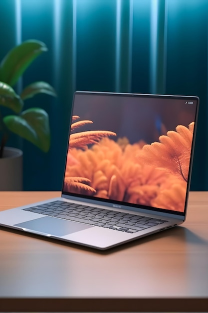 Mockup elegante de laptop com fundo moderno de alta qualidade e realista para marketing eficaz