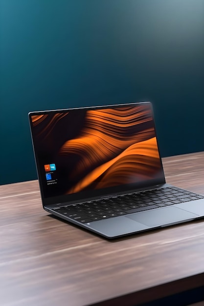 Mockup elegante de laptop com fundo moderno de alta qualidade e realista para marketing eficaz