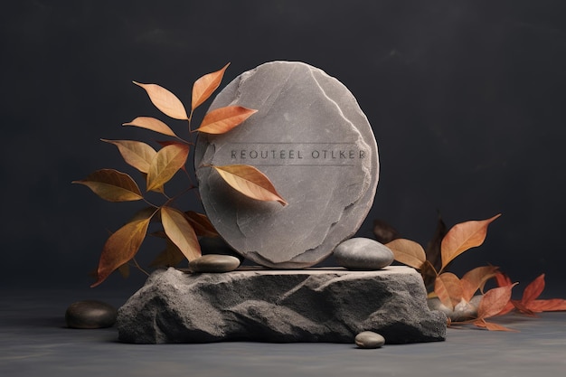 Mockup encantador de pódio de pedra abraçando a beleza da natureza em uma exposição de produtos cosméticos