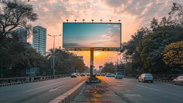 Mockup de enfoque agudo gran cartelera carretera de la ciudad de la India ligero tráfico sin letras de escritura de texto ar 169 estilizar 250 ID de trabajo 3a162d8b272041ae8ced7712aa554eb2