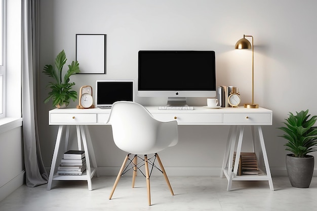 Mockup de escritorio en el hogar Configuración de diseño de espacio blanco en blanco