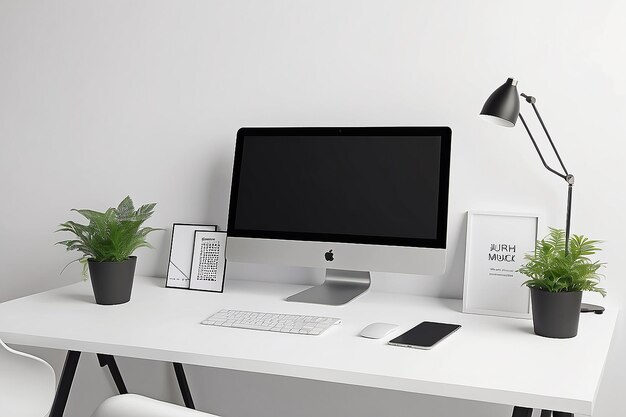 Mockup de espacio de trabajo de escritorio mínimo ideal para la marca