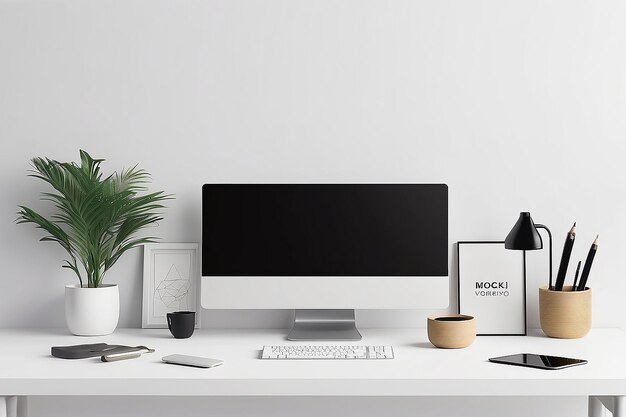 Mockup de espacio de trabajo de escritorio mínimo ideal para la marca