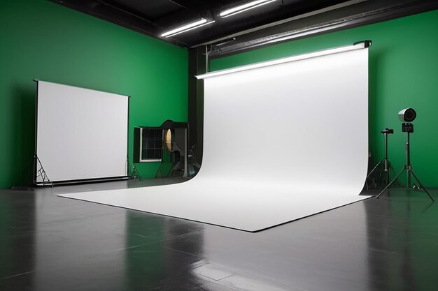 Mockup de estudio de pantalla verde Característica de diseño de espacio blanco en blanco
