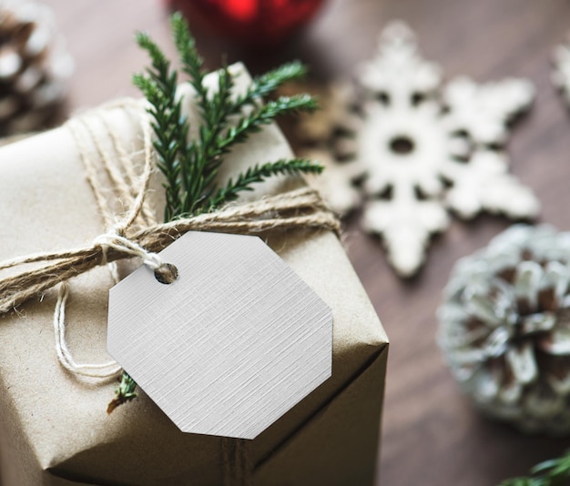 Mockup de la etiqueta de regalo png de Navidad