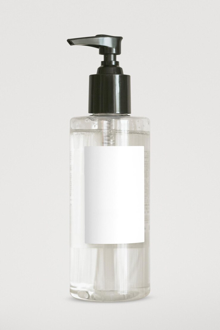 Mockup de etiqueta transparente de gel de alcohol png