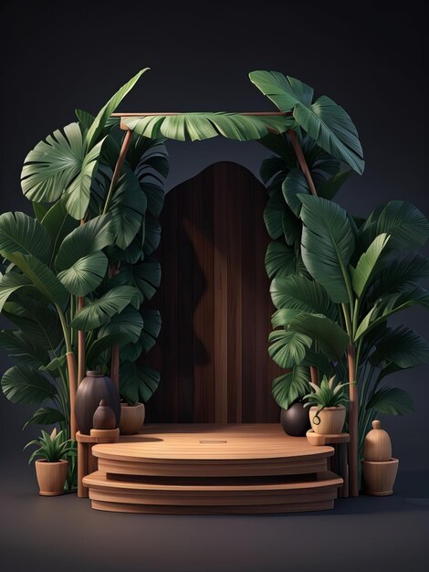 Mockup de exhibición de productos gratuitos Excelencia Estilo de animación 3D Mockups de podio de madera IA generativa
