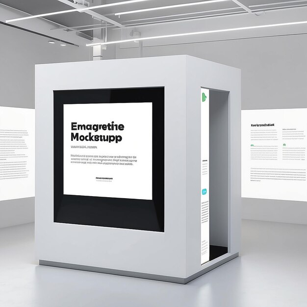 Mockup de la exposición del museo pantalla blanca en blanco digital para la participación interactiva del usuario