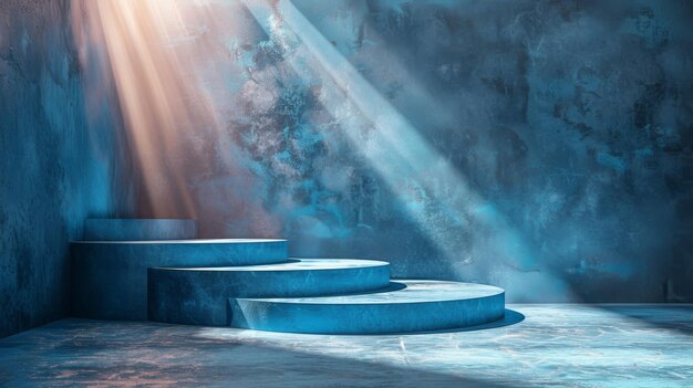 Mockup de un fondo azul para una presentación de producto Sombras y luz Podium vacío