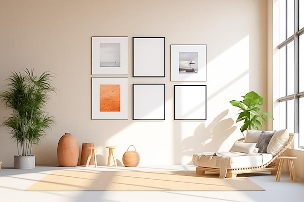 Mockup-Fotorahmen, beige Wand, minimalistisches Display mit eindrucksvoller Ästhetik, generiert von Ai