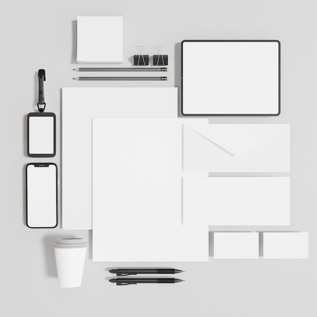 Mockup für Branding-Schreibwaren mit einem leeren Smartphone