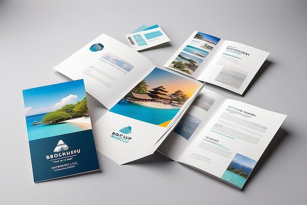 Mockup für das Branding von Reisebüros Integrieren Sie das Logo in Broschüren, Plakate und digitale Kioske