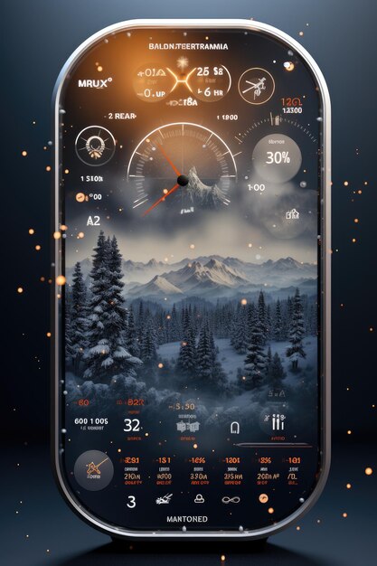 Foto mockup de la interfaz de usuario de la aplicación de pronóstico del tiempo que proporciona información clara y concisa con ia