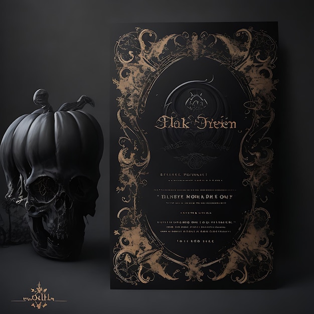 Mockup de invitación gótica de Halloween en un fondo negro