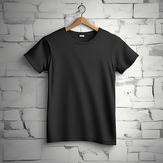 Mockup-Kleidung schwarzes T-Shirt mit weißem Hintergrund