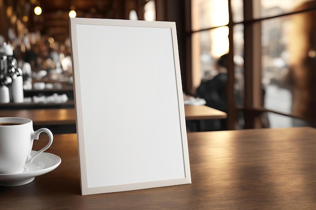 Mockup leerer Menürahmen im Restaurant auf einem Tisch vor verschwommenem Hintergrund Generative KI-Illustration