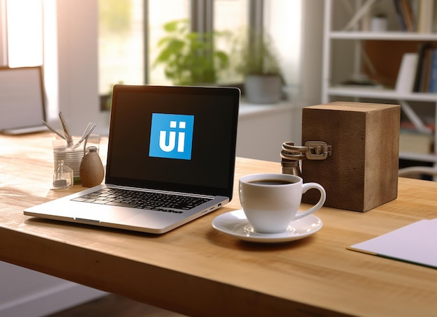 Mockup-Linkedin-Logo und Kaffee auf dem Computertisch bei der Arbeit