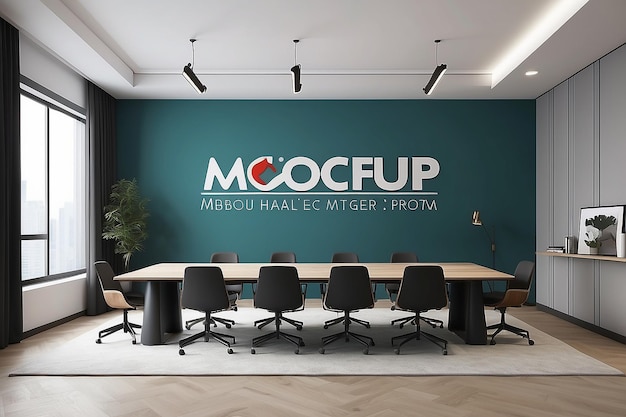 Mockup de logotipo de la oficina de la pared de la sala de reuniones premium psd