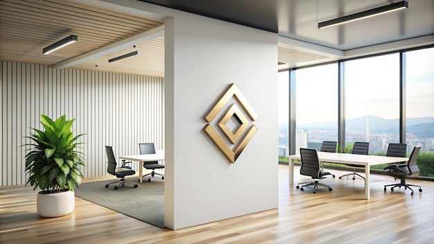 Mockup del logotipo en la oficina