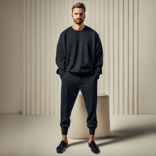 Foto mockup man übergroße leere schwarze hoodie