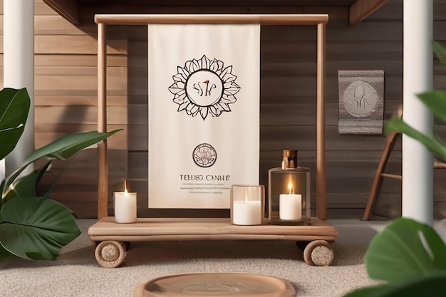 Mockup de marca de retiro de bienestar Presenta el logotipo en materiales de mindfulness tratamientos de spa y señalización al aire libre